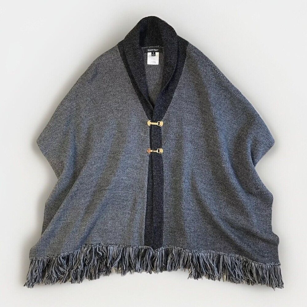 Ellen Tracy Western‎ Equestrian Poncho Sweater Womens S Buckle Fringe Old Money